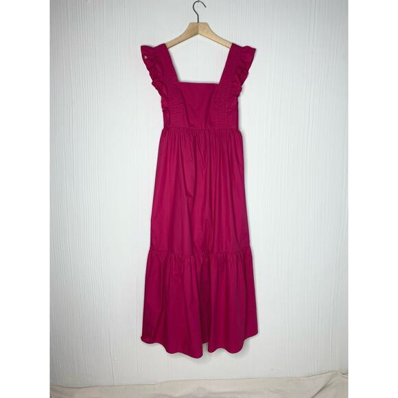 CAARA Ruffle Open Tie Bow Back Cotton Magenta Prairie Maxi Dress NWT US MEDIUM - Picture 14 of 16